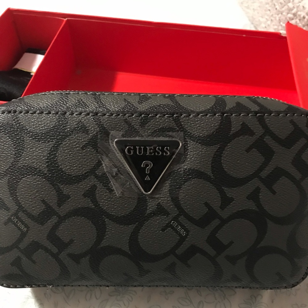 Guess Black and Dark Gray Monogram Zip Wallet